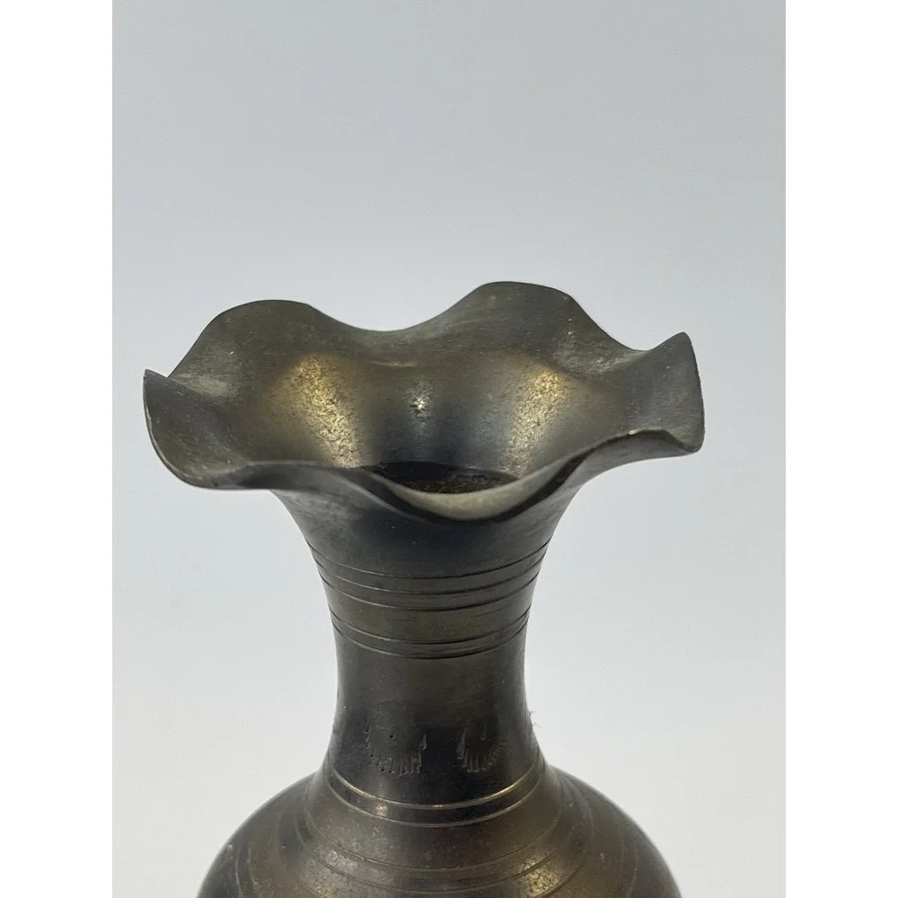 Flower Vase Solid Brass Hand Etched Floral  8